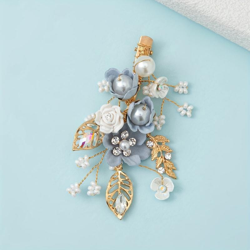 Glitter Metal Flower Hair Clip Crystal Beaded Bridal Hair Clip