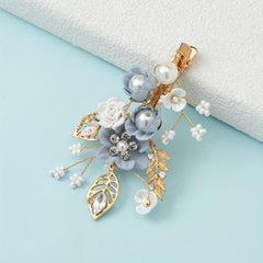 Glitter Metal Flower Hair Clip Crystal Beaded Bridal Hair Clip