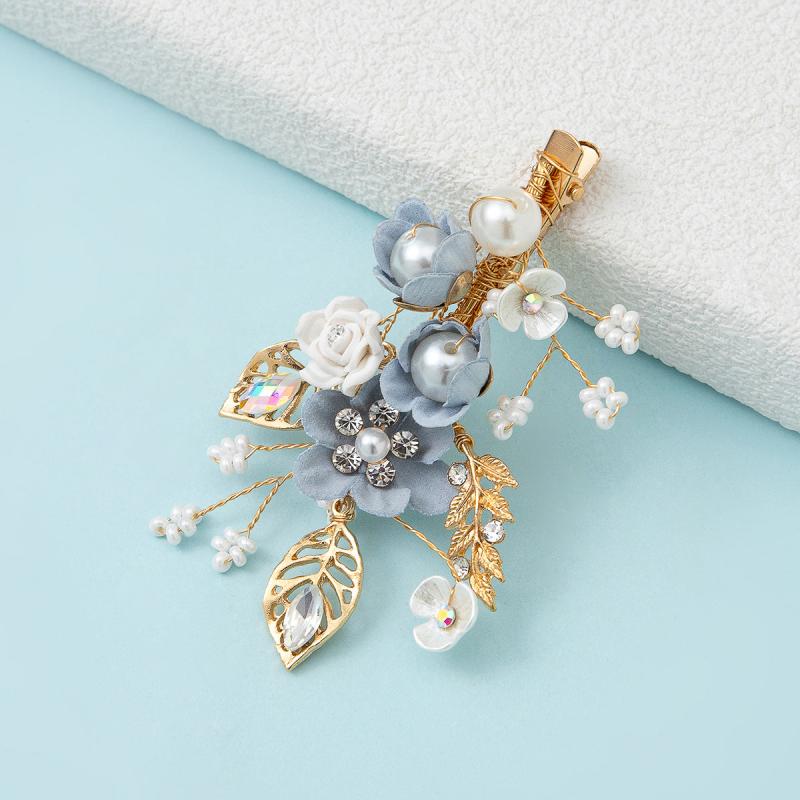 Glitter Metal Flower Hair Clip Crystal Beaded Bridal Hair Clip