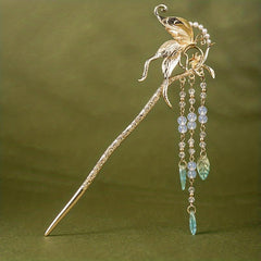 Alloy Butterfly Hairpin Pendant Hair Stick Faux Pearl Head Jewelry