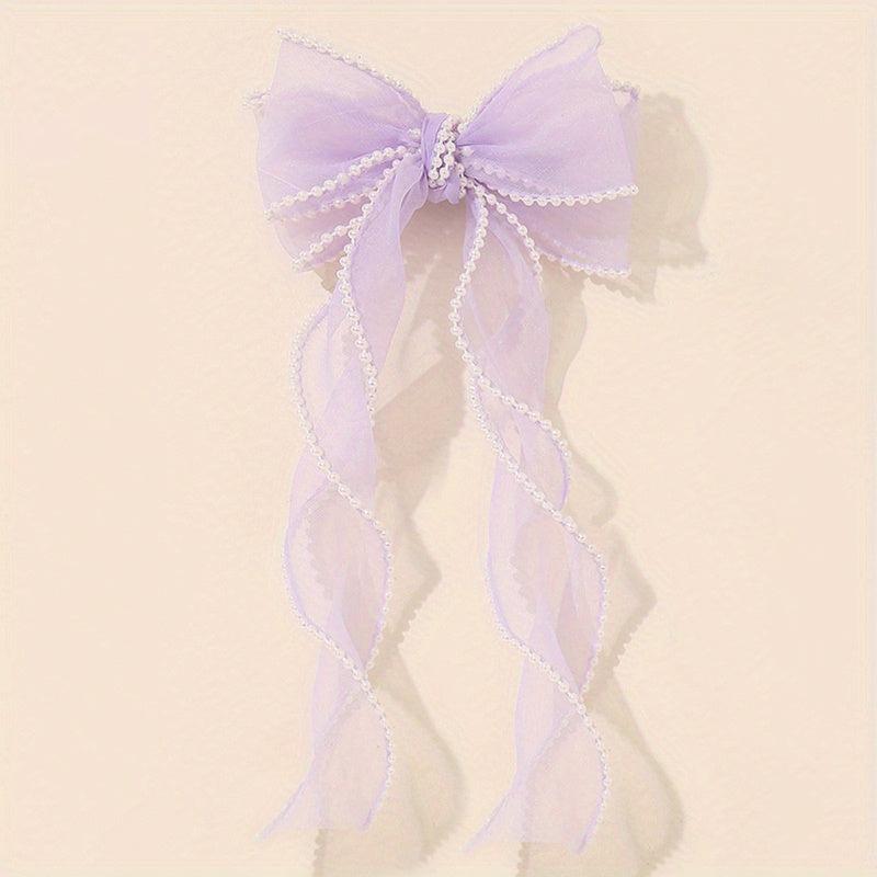 Organza Bow Hair Clip Pearl French Barrett Back Head