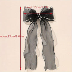 Organza Bow Hair Clip Pearl French Barrett Back Head