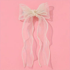 Organza Bow Hair Clip Pearl French Barrett Back Head