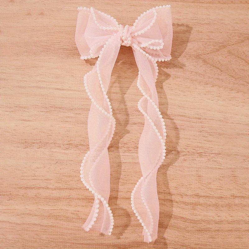 Organza Bow Hair Clip Pearl French Barrett Back Head