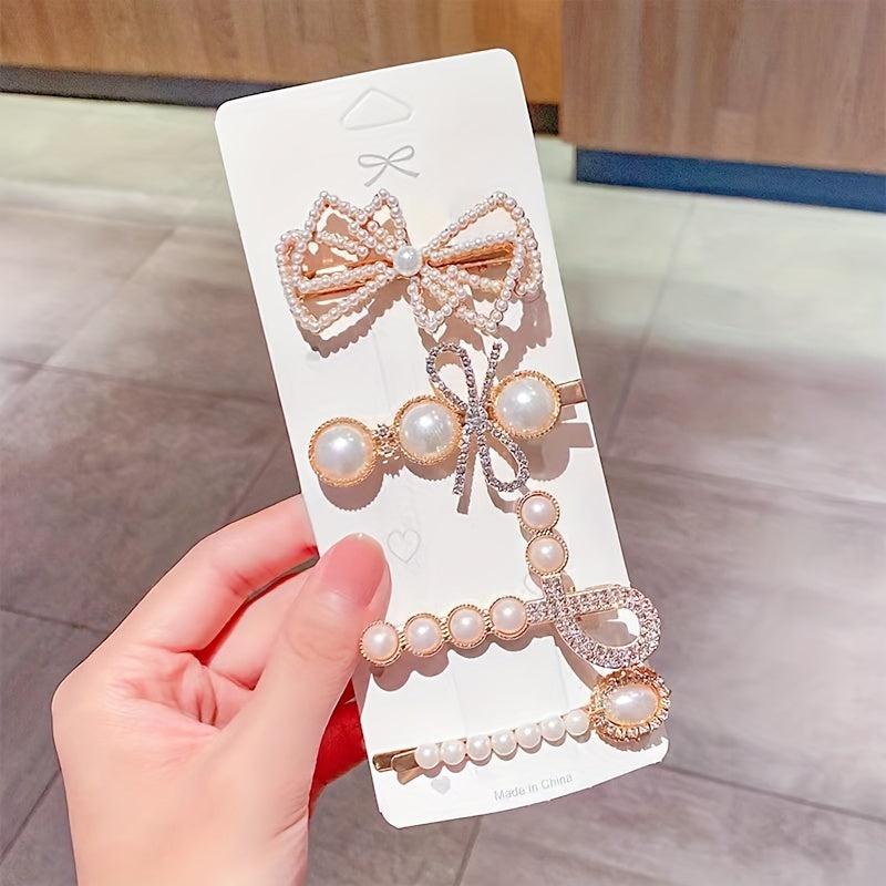 Faux Pearl Bow Hairpin Hollow Bowknot Hair Pin Alloy Hair Clip