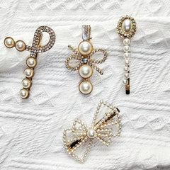 Faux Pearl Bow Hairpin Hollow Bowknot Hair Pin Alloy Hair Clip