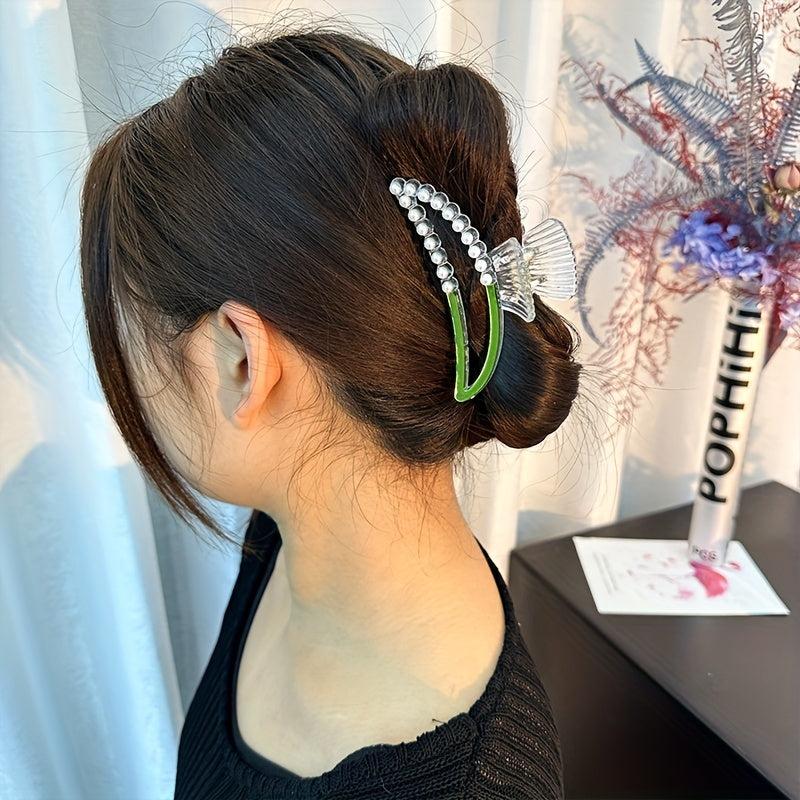 Faux Pearl Hair Claw Hollow Hair Claw Nonslip Ponytail Shark Claw