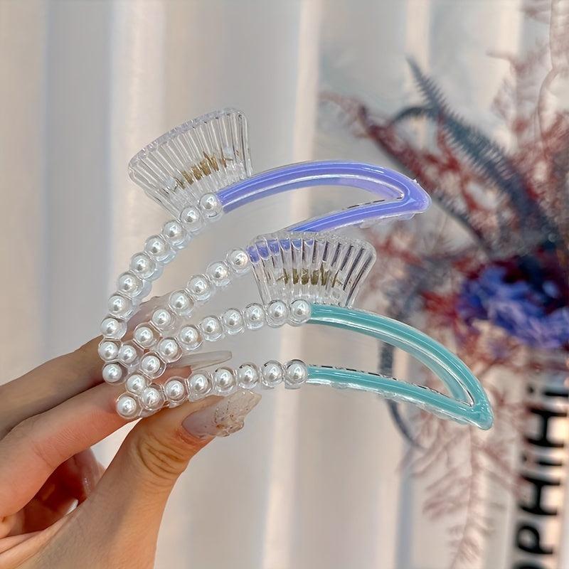 Faux Pearl Hair Claw Hollow Hair Claw Nonslip Ponytail Shark Claw