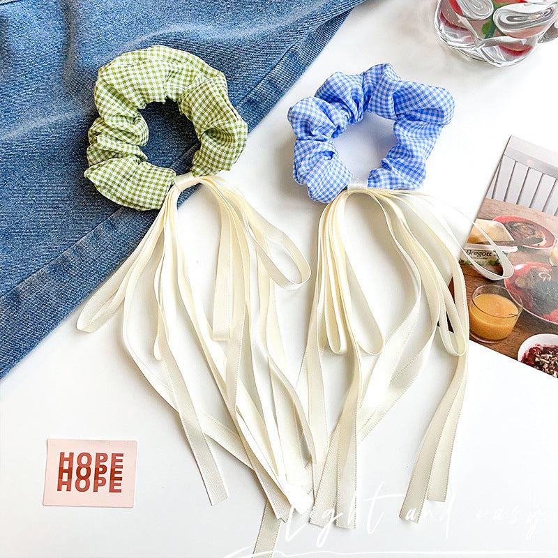 Plaid Bow Scrunchies Tassel Hair Rope Elastic Ponytail Holder