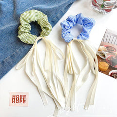 Plaid Bow Scrunchies Tassel Hair Rope Elastic Ponytail Holder