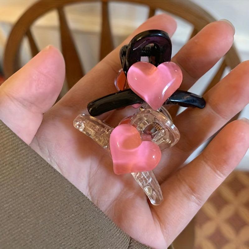 2pcs Transparent Hair Claw Large Shark Claw With Heart Shape Decor