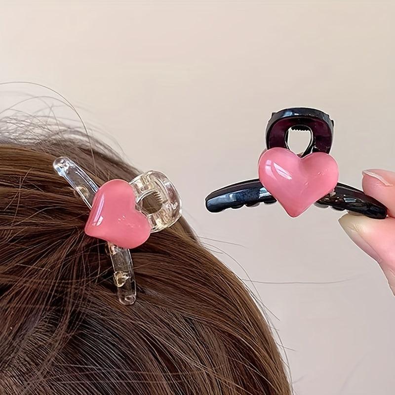 2pcs Transparent Hair Claw Large Shark Claw With Heart Shape Decor