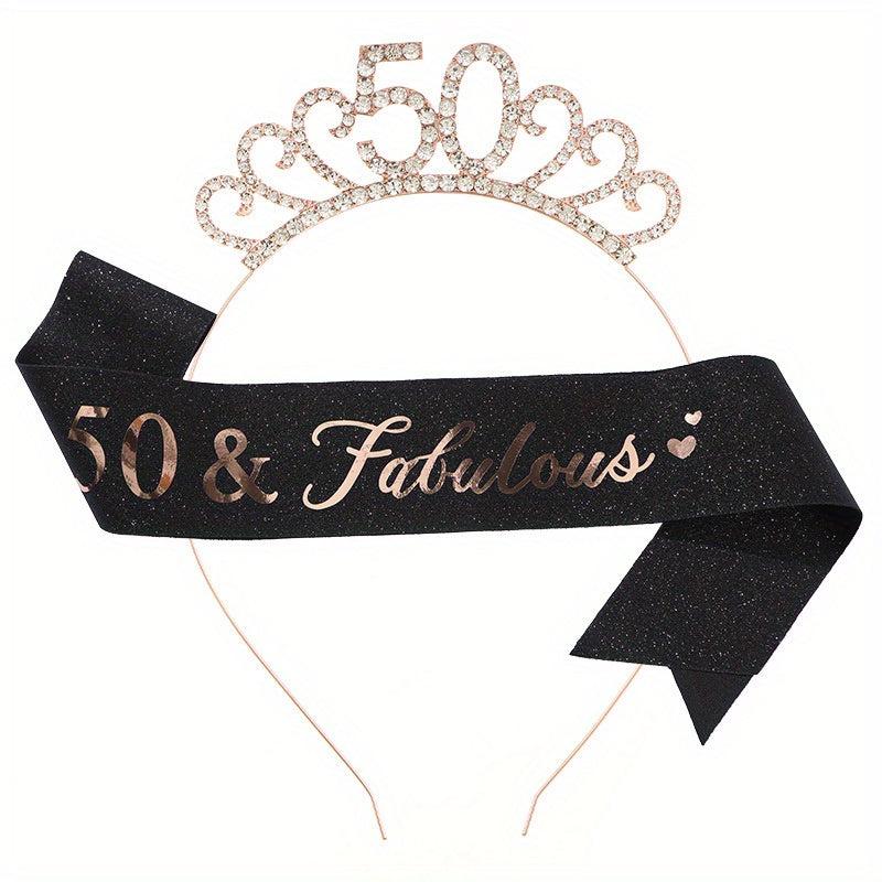 Rhinestone Headband Birthday Party Tiara With Silky Belt Head Jewelry