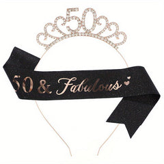 Rhinestone Headband Birthday Party Tiara With Silky Belt Head Jewelry