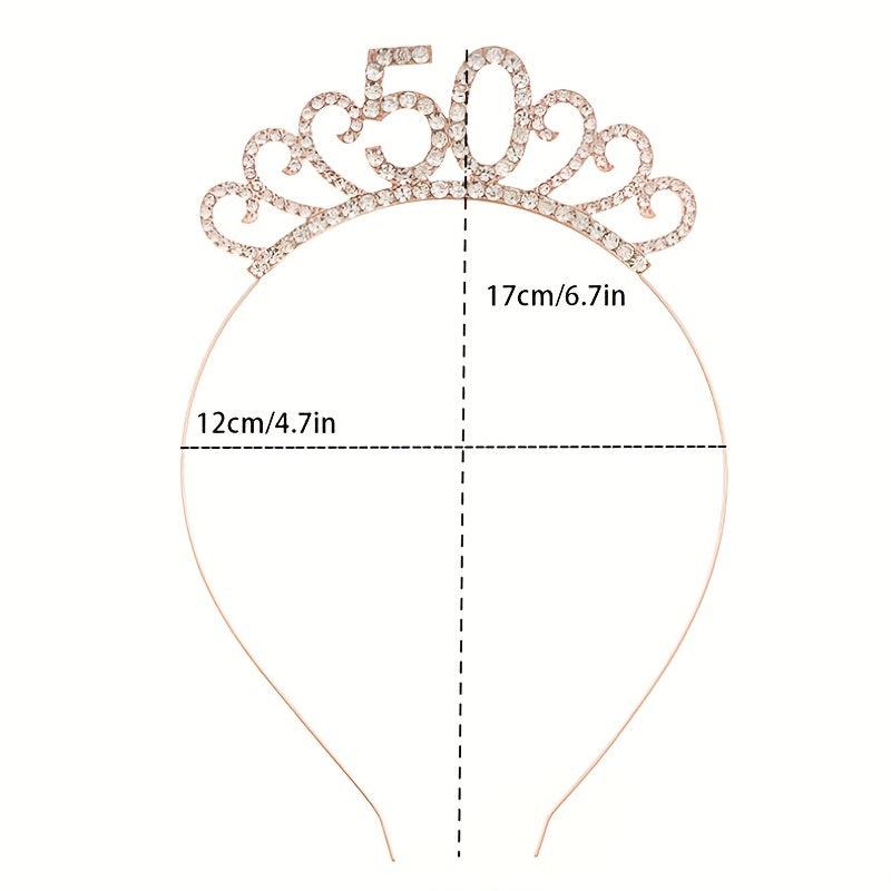 Rhinestone Headband Birthday Party Tiara With Silky Belt Head Jewelry