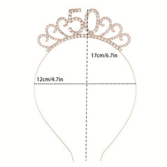 Rhinestone Headband Birthday Party Tiara With Silky Belt Head Jewelry