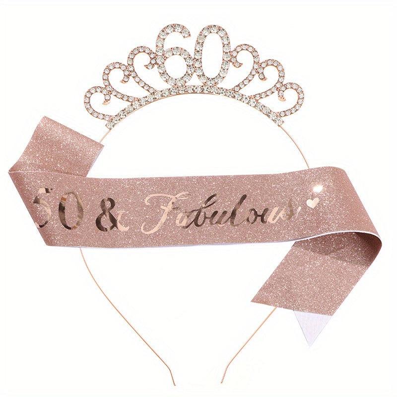 Rhinestone Headband Birthday Party Tiara With Silky Belt Head Jewelry