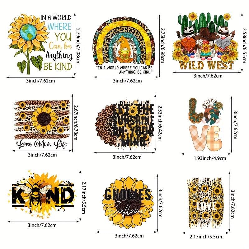 9pcs Sunflower Pattern Iron On Stickers Heat Transfer Patches Floral Stickers