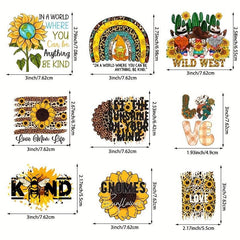9pcs Sunflower Pattern Iron On Stickers Heat Transfer Patches Floral Stickers