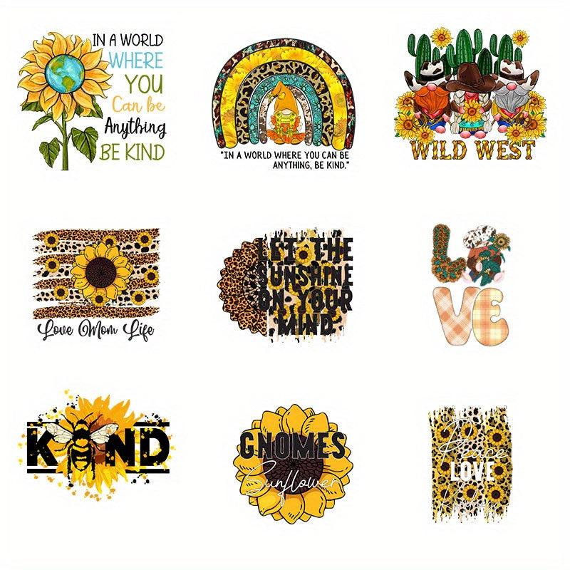 9pcs Sunflower Pattern Iron On Stickers Heat Transfer Patches Floral Stickers