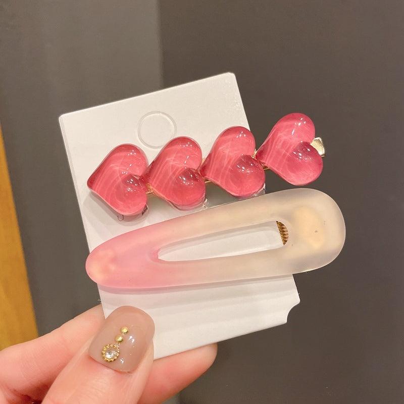 Gradient Jelly Heart Hair Clip for Women