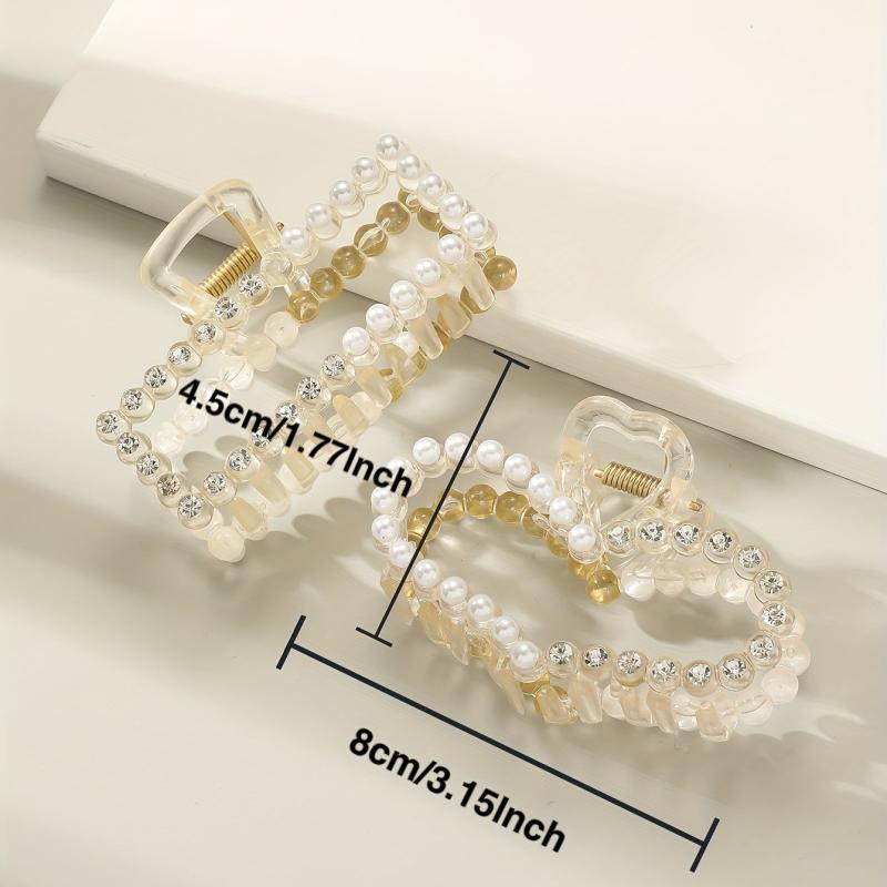 Faux Pearl Rhinestone Hair Claw Clip for Women