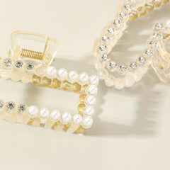 Faux Pearl Rhinestone Hair Claw Clip for Women
