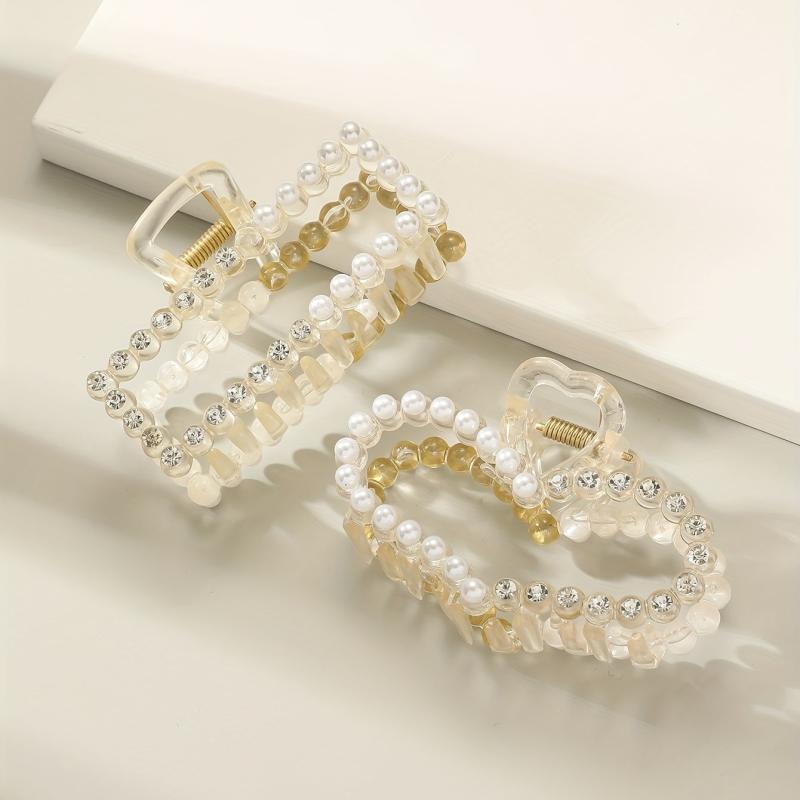 Faux Pearl Rhinestone Hair Claw Clip for Women