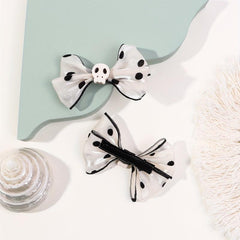 2pcs Polka Dot Bow Hair Clip with Skull Decor