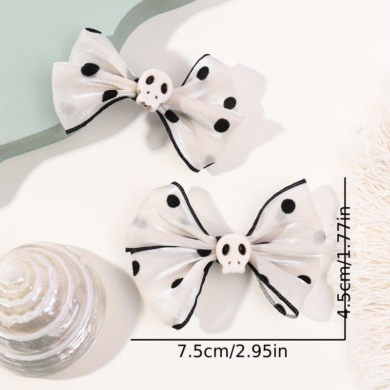 2pcs Polka Dot Bow Hair Clip with Skull Decor