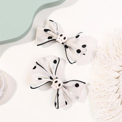2pcs Polka Dot Bow Hair Clip with Skull Decor