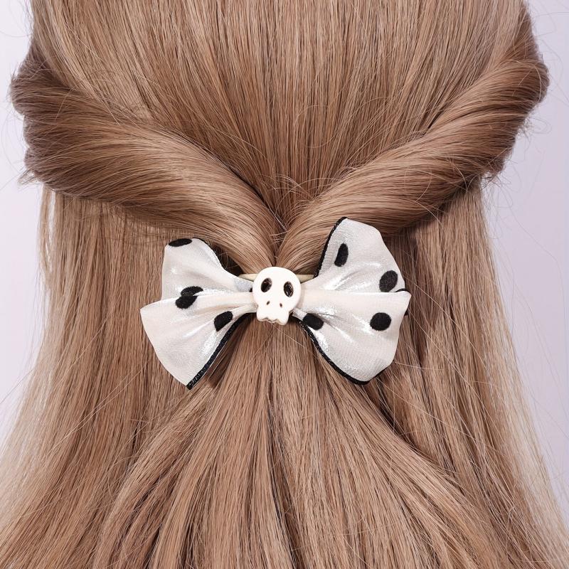 2pcs Polka Dot Bow Hair Clip with Skull Decor