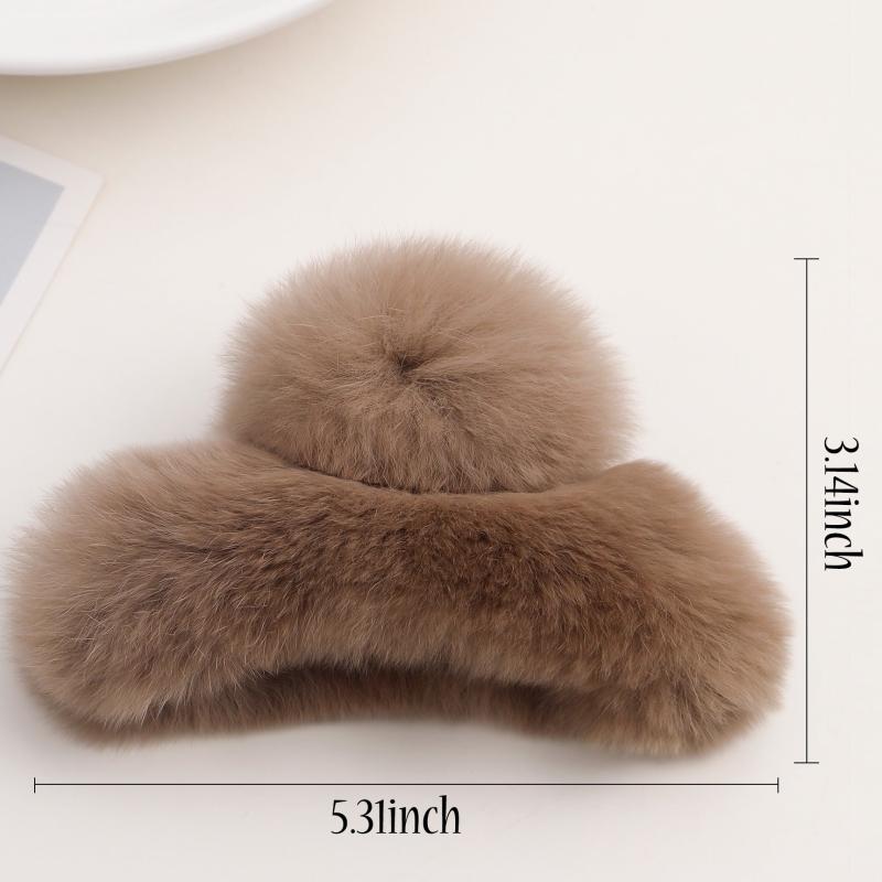 Fluffy Leopard Hair Claw, Solid Ponytail Holder