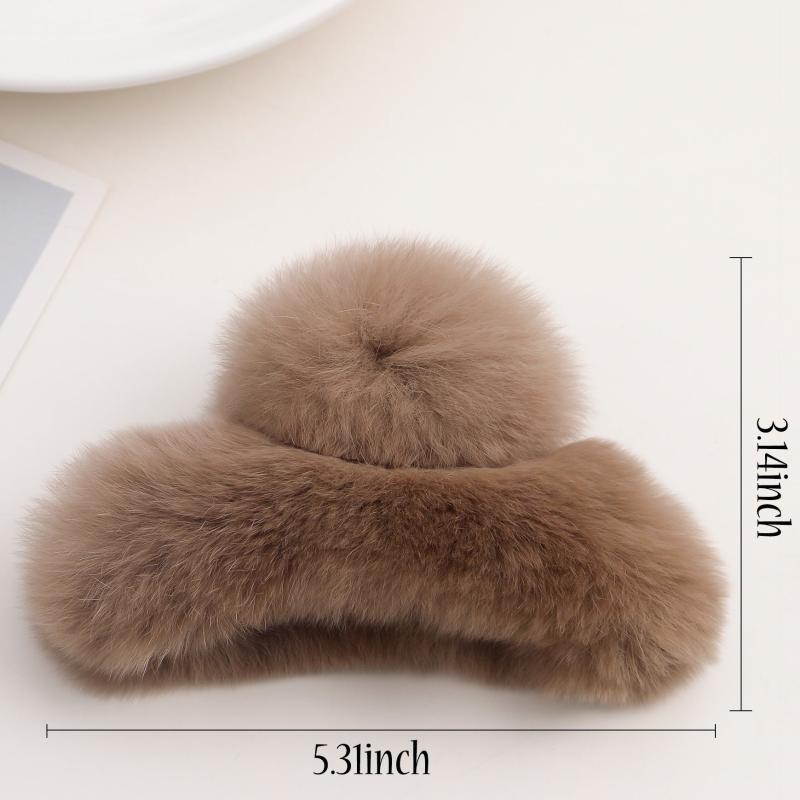 Fluffy Leopard Hair Claw, Solid Ponytail Holder