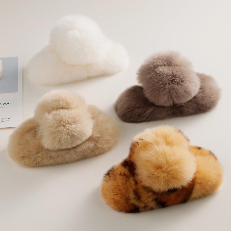 Fluffy Leopard Hair Claw, Solid Ponytail Holder