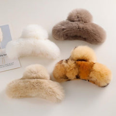 Fluffy Leopard Hair Claw, Solid Ponytail Holder
