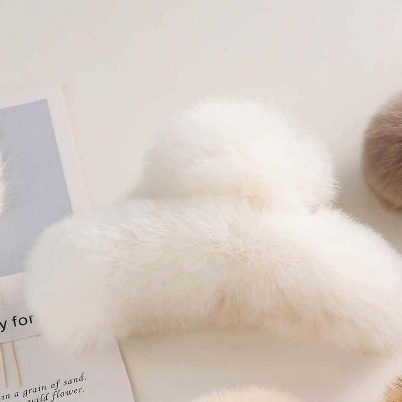 Fluffy Leopard Hair Claw, Solid Ponytail Holder