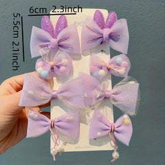 8pcs Purple Mesh Bow Hair Clip with Faux Pearl for Baby Girls