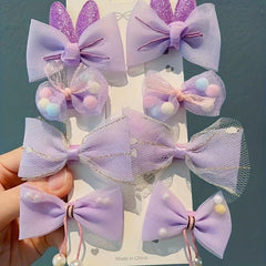 8pcs Purple Mesh Bow Hair Clip with Faux Pearl for Baby Girls