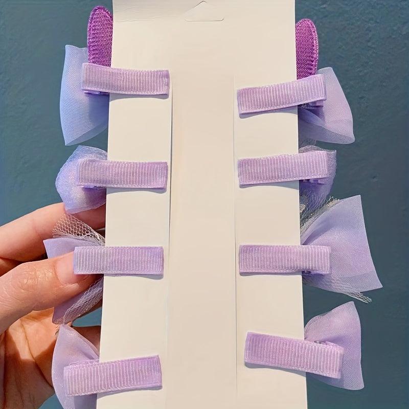 8pcs Purple Mesh Bow Hair Clip with Faux Pearl for Baby Girls