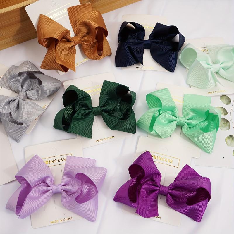 10pcs Solid Ribbon Hair Bow Clips for Daily Wear