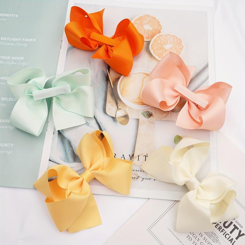 10pcs Solid Ribbon Hair Bow Clips for Daily Wear