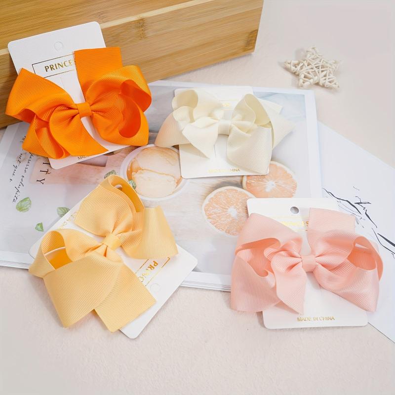 10pcs Solid Ribbon Hair Bow Clips for Daily Wear