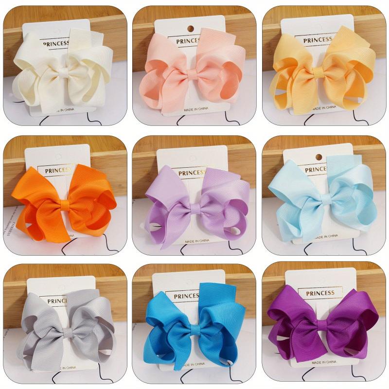 10pcs Solid Ribbon Hair Bow Clips for Daily Wear