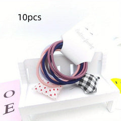 10pcs Plaid Star Decor Hair Tie Elastic Ponytail Holder Hair Accessories