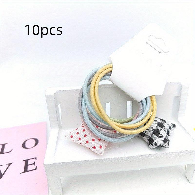 10pcs Plaid Star Decor Hair Tie Elastic Ponytail Holder Hair Accessories