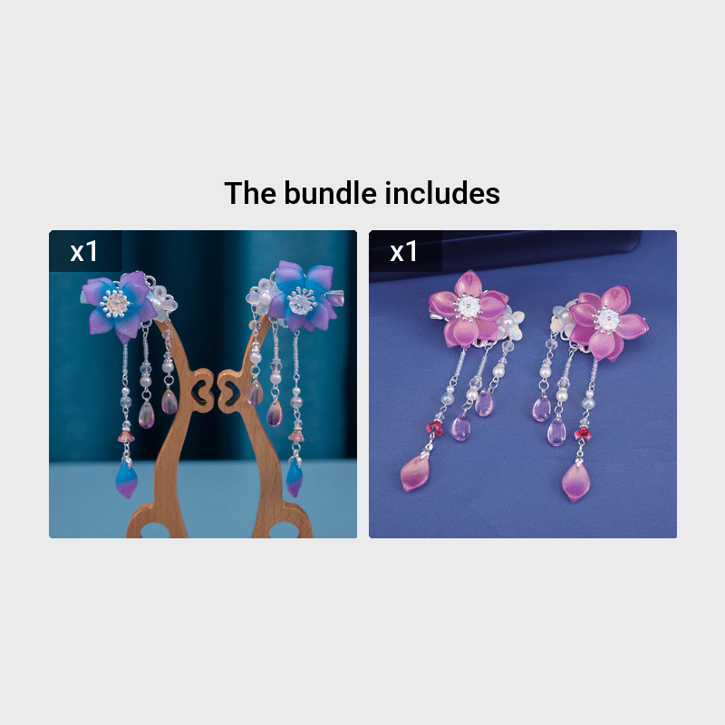 Girls Purple Tassel Flower Hair Clips, Resin Beads Hair Accessories