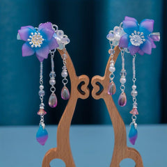 Girls Purple Tassel Flower Hair Clips, Resin Beads Hair Accessories