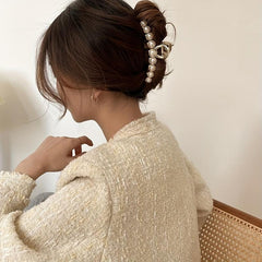 Faux Pearl Hair Claw Clip Non Slip Jaw Clamp Strong Hold
