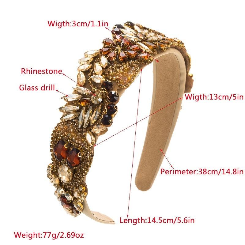 Crystal Bead Velvet Wide Headband Vintage Hairband